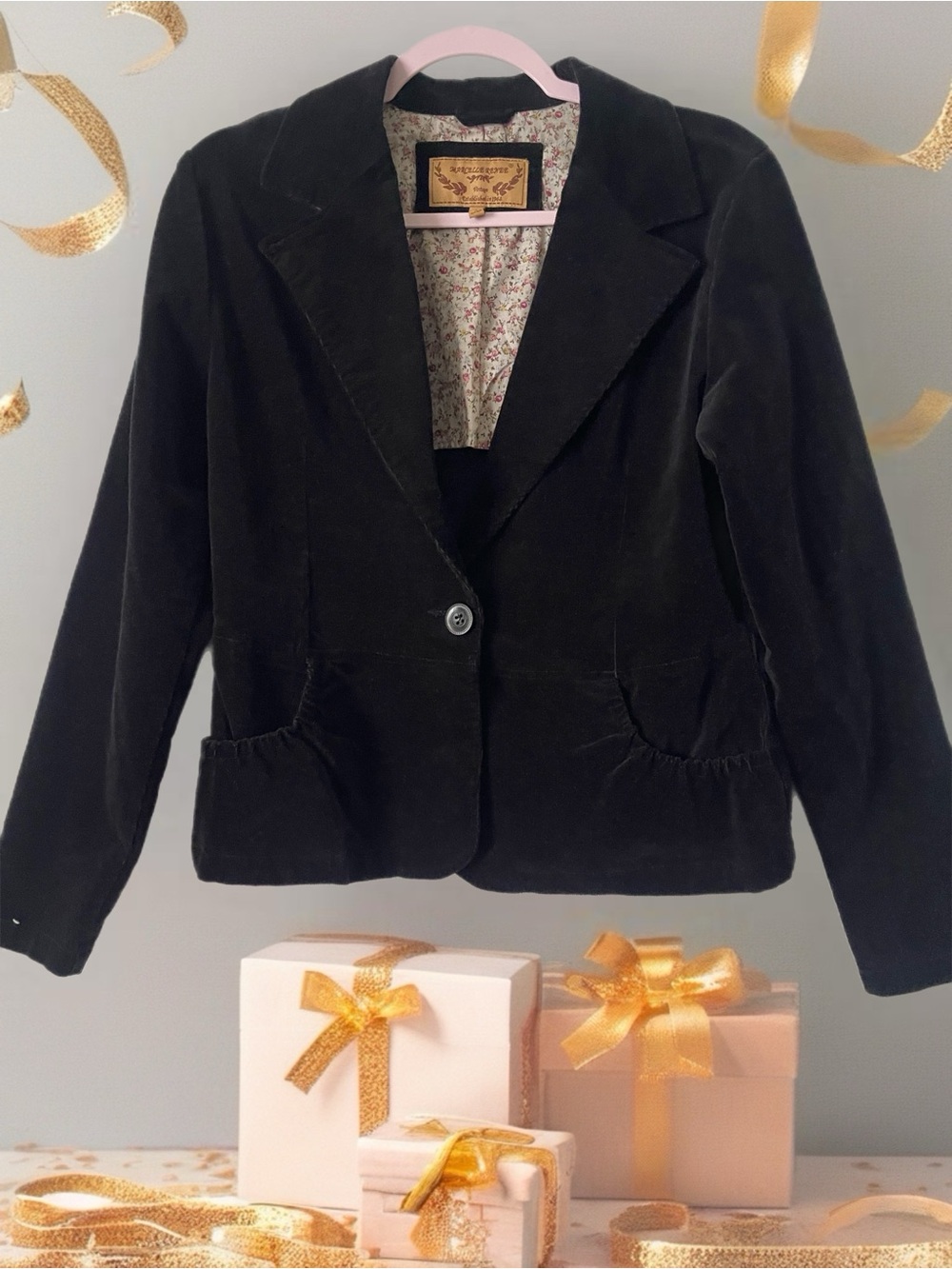 Unbranded Black Velvet Single-Button Blazer Jacket
